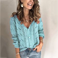 Load image into Gallery viewer, Pink V-neck Long Sleeve Buttons Down Sweater
