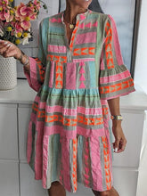 Load image into Gallery viewer, Boho Geometric Print Bell Sleeves Mini Tunic Dress
