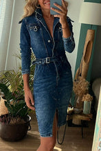 Load image into Gallery viewer, Casual Vintage Turndown Collar Long Sleeve Buttons Down Mini Denim Dress
