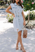 Load image into Gallery viewer, Elegant Collar Sleeveless Buttons Down Mini Denim Dress
