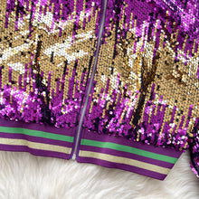 Load image into Gallery viewer, Mardi Gra Sequin Outfit Fat Tuesday Color Block Jacket
