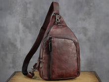 Load image into Gallery viewer, Zipper Leather Sling Bag Crossbody Chest Shoulder Backpack Purse
