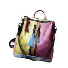 Load image into Gallery viewer, Retro Color Block Handbag Genuine Leather Backpack for Women

