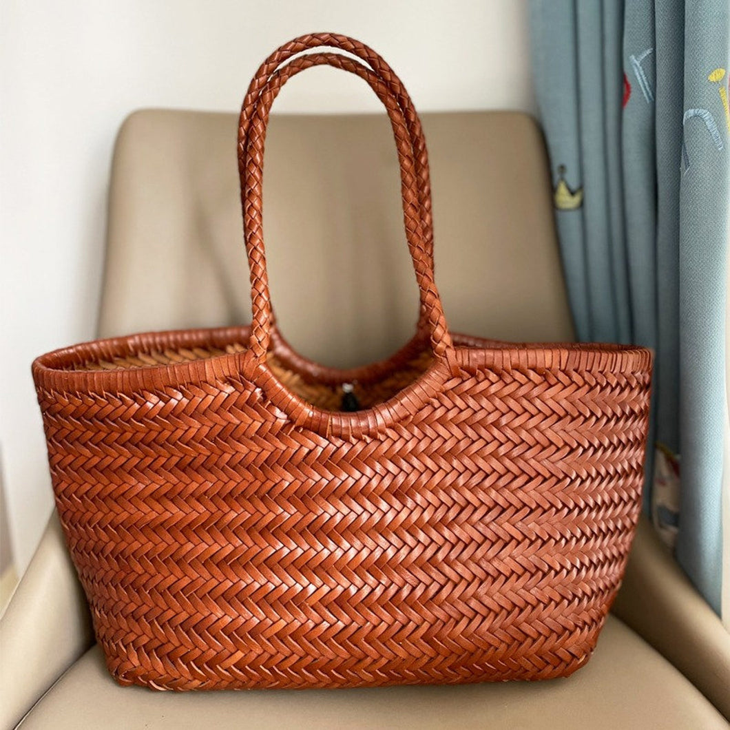 Handmade Woven Leather Basket Bag Handbag Tote Purse