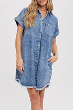 Load image into Gallery viewer, Casual Pockets Buttons Down Shift Denim Mini Dress
