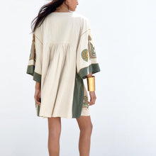 Load image into Gallery viewer, Green Embroidered Loose Mini Tunic Dress
