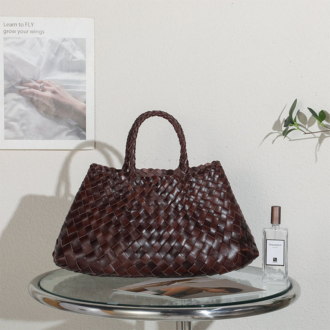 Retro Handmade Woven Leather Handbag Tote Purse