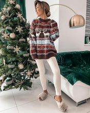 Load image into Gallery viewer, Loose Christmas Theme Jacquard Long Sleeve Sweater
