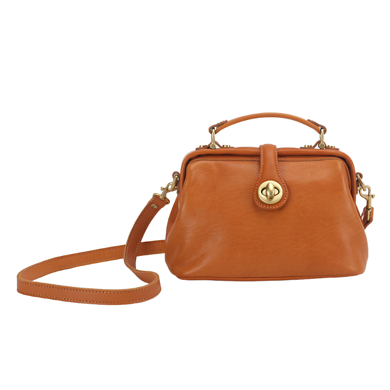 Brown Retro Handmade Small Doctor Bag Handbag Shoulder Crossbody bag for Women