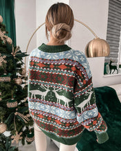 Load image into Gallery viewer, Loose Christmas Theme Jacquard Long Sleeve Sweater
