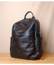 Load image into Gallery viewer, Simple Large Black Leather Backpack Bag

