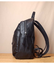 Load image into Gallery viewer, Simple Large Black Leather Backpack Bag

