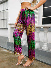 Load image into Gallery viewer, Mardi Gras Color Block Sequins Pants
