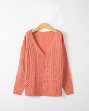 Load image into Gallery viewer, Pink V-neck Long Sleeve Buttons Down Sweater
