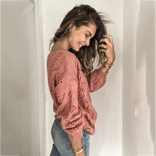 Load image into Gallery viewer, Pink V-neck Long Sleeve Buttons Down Sweater
