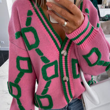 Load image into Gallery viewer, Contrast Letters Single-breasted Long-sleeved Knitted Cardigan
