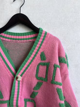 Load image into Gallery viewer, Contrast Letters Single-breasted Long-sleeved Knitted Cardigan
