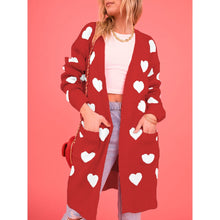 Load image into Gallery viewer, Valentine&#39;s Day Cardigan Heart Pattern Ribbed Trim Open Front Cardigan
