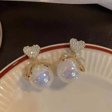 Load image into Gallery viewer, Pearl Bow Earrings Christmas Bow Earrings
