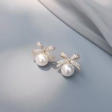 Load image into Gallery viewer, Pearl Bow Earrings Christmas Bow Earrings
