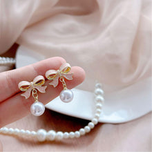 Load image into Gallery viewer, Pearl Bow Earrings Christmas Bow Earrings
