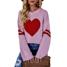 Load image into Gallery viewer, Valentines Heart  Long Sleeve Crew Neck Chunky Knitted Pullover Ribbed Sweater
