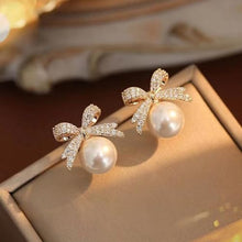 Load image into Gallery viewer, Pearl Bow Earrings Christmas Bow Earrings
