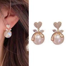 Load image into Gallery viewer, Pearl Bow Earrings Christmas Bow Earrings
