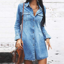 Load image into Gallery viewer, Collar Long Sleeve Buttons Down Min Denim Dress
