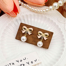 Load image into Gallery viewer, Pearl Bow Earrings Christmas Bow Earrings
