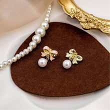 Load image into Gallery viewer, Pearl Bow Earrings Christmas Bow Earrings
