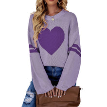 Load image into Gallery viewer, Valentines Heart  Long Sleeve Crew Neck Chunky Knitted Pullover Ribbed Sweater
