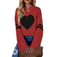 Load image into Gallery viewer, Valentines Heart  Long Sleeve Crew Neck Chunky Knitted Pullover Ribbed Sweater
