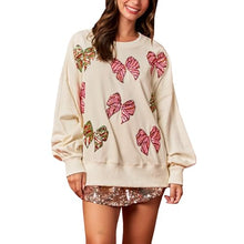 Load image into Gallery viewer, Christmas Bow Sequined Long Sleeve Sweatshirt
