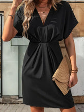 Load image into Gallery viewer, Black Pleated V-Neck Mini Dresses
