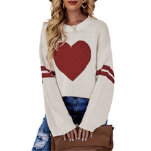 Load image into Gallery viewer, Valentines Heart  Long Sleeve Crew Neck Chunky Knitted Pullover Ribbed Sweater
