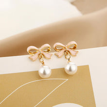 Load image into Gallery viewer, Pearl Bow Earrings Christmas Bow Earrings
