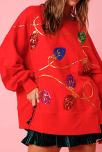 Load image into Gallery viewer, Christmas Lights Sequin Long Sleeve Slit Pullover Sweatshirt
