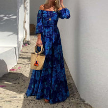 Load image into Gallery viewer, Off Shoulder Bell Sleeve Floral Flowy Vacation Maxi Dresses
