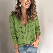 Load image into Gallery viewer, Pink V-neck Long Sleeve Buttons Down Sweater
