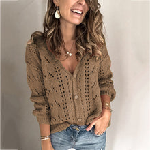 Load image into Gallery viewer, Pink V-neck Long Sleeve Buttons Down Sweater
