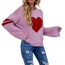 Load image into Gallery viewer, Valentines Heart  Long Sleeve Crew Neck Chunky Knitted Pullover Ribbed Sweater
