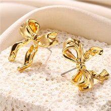 Load image into Gallery viewer, Cute Ribbon Earrings Gold Silver Bow Knot Earring Bow Stud Earrings
