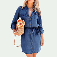 Load image into Gallery viewer, Elegant Collar Buttons Down Long Sleeve Denim Mini Dress
