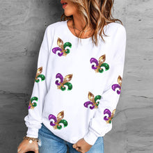 Load image into Gallery viewer, Mardi Gras Fleur de Lis Sequins Pullover Sweater
