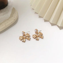 Load image into Gallery viewer, Pearl Bow Earrings Christmas Bow Earrings
