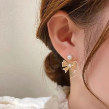 Load image into Gallery viewer, Pearl Bow Earrings Christmas Bow Earrings
