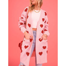 Load image into Gallery viewer, Valentine&#39;s Day Cardigan Heart Pattern Ribbed Trim Open Front Cardigan
