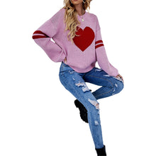 Load image into Gallery viewer, Valentines Heart  Long Sleeve Crew Neck Chunky Knitted Pullover Ribbed Sweater
