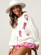 Load image into Gallery viewer, Howdy Cowboy Boots Sequin Loose Oversized Pullover Sweatshirt
